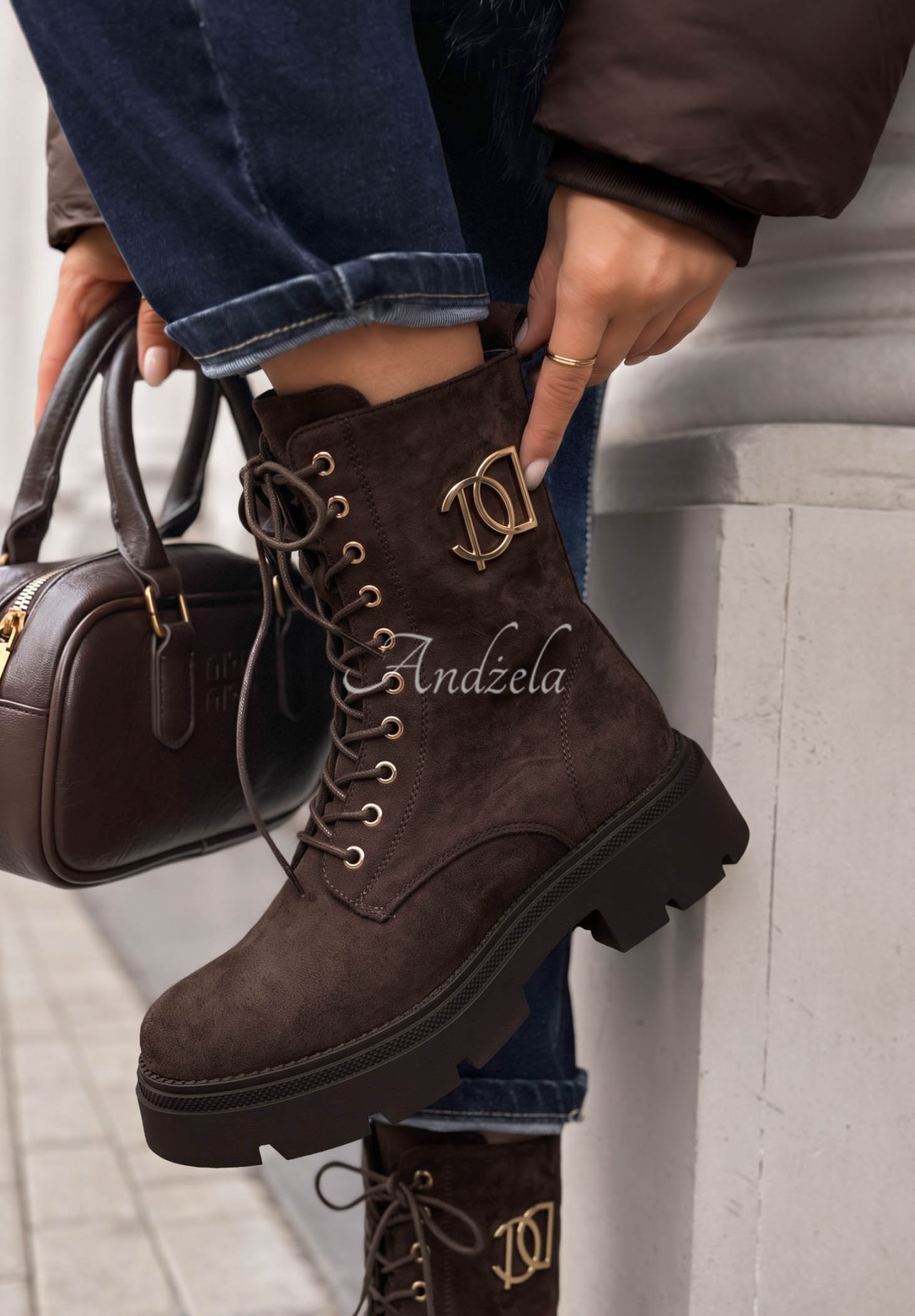 Botine din piele întoarsă cu șireturi Before The Rain