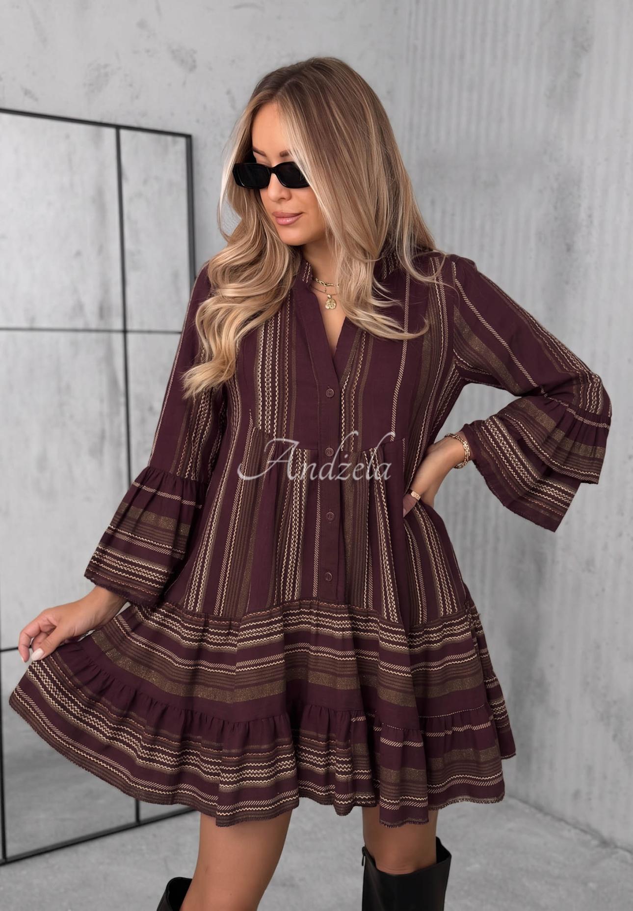 Rochie din bumbac în dungi cu volănașe Misty Avenue