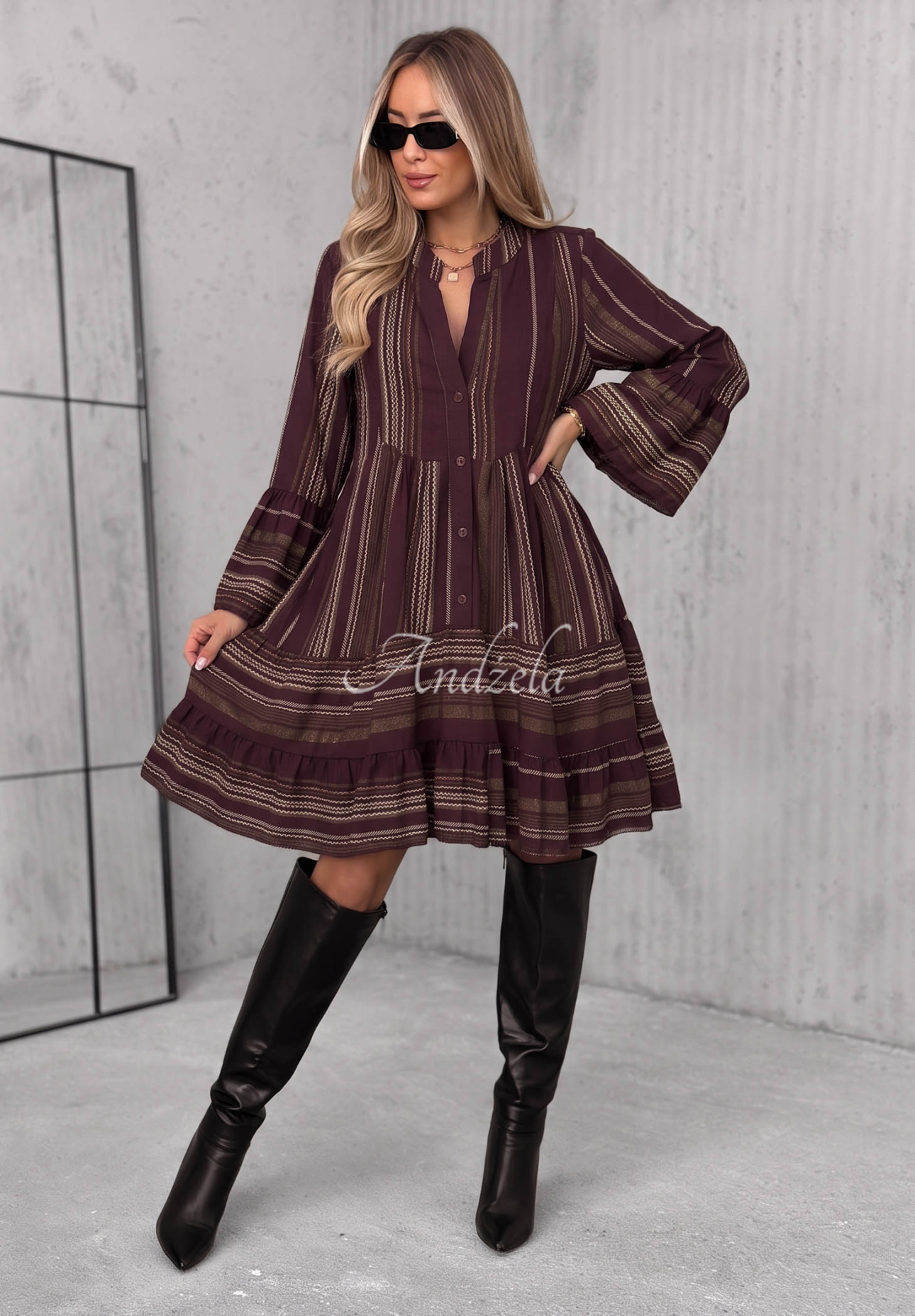 Rochie din bumbac în dungi cu volănașe Misty Avenue