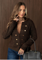 Krótki Pulover Cardigan z ozdobnymi guzikami Caramel Kiss ciocolatiu