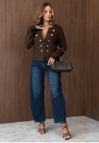 Krótki Pulover Cardigan z ozdobnymi guzikami Caramel Kiss ciocolatiu
