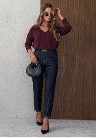 Bluză longsleeve z dekoltem w serek Daily Style burgundowa