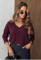 Bluză longsleeve z dekoltem w serek Daily Style burgundowa