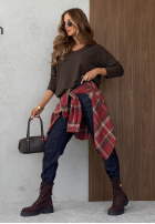 Bluză longsleeve z dekoltem w serek Daily Style burgundowa