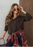 Bluză longsleeve z dekoltem w serek Daily Style burgundowa