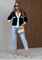 Krótki Cardigan z kieszeniami Favorite One granatowo-albastru azuriu