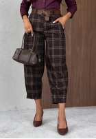 din material textil Pantaloni mom fit w kratę z paskiem Warm Desire ciocolatii