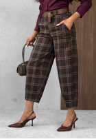 din material textil Pantaloni mom fit w kratę z paskiem Warm Desire ciocolatii