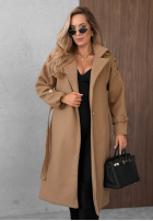 Długi Palton  z kołnierzem i paskiem Autumn Daydream camel