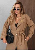 Długi Palton  z kołnierzem i paskiem Autumn Daydream camel