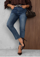 Pantaloni din denim z paskiem Something Simple albastre