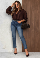 Pantaloni din denim z paskiem Something Simple albastre