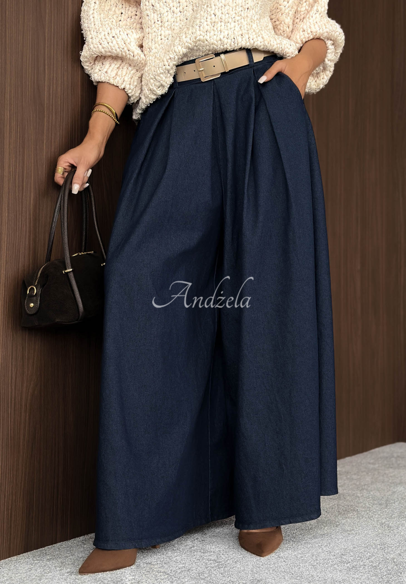 Pantaloni din bumbac wide leg cu pliuri Cloud Nine