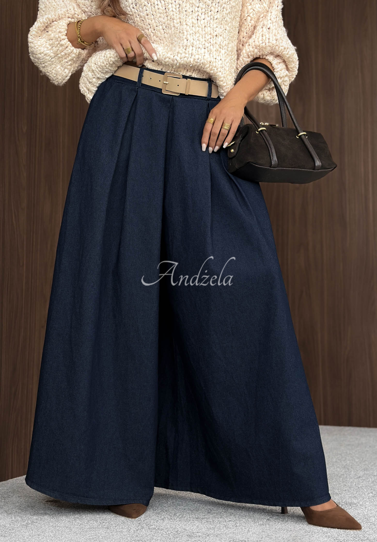 Pantaloni din bumbac wide leg cu pliuri Cloud Nine