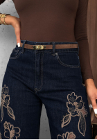 Pantaloni din denim wide leg z haftami Soft Mist bluemarin