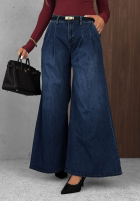 Pantaloni din denim wide leg Quiet Tones ciemnoniebieskie
