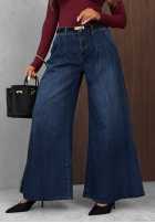 Pantaloni din denim wide leg Quiet Tones ciemnoniebieskie