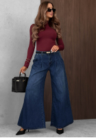 Pantaloni din denim wide leg Quiet Tones ciemnoniebieskie