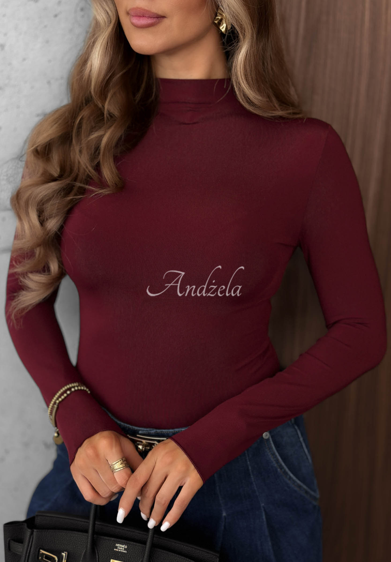 Bluză din vâscoză cu mânecă lungă și guler înalt Femme Desire