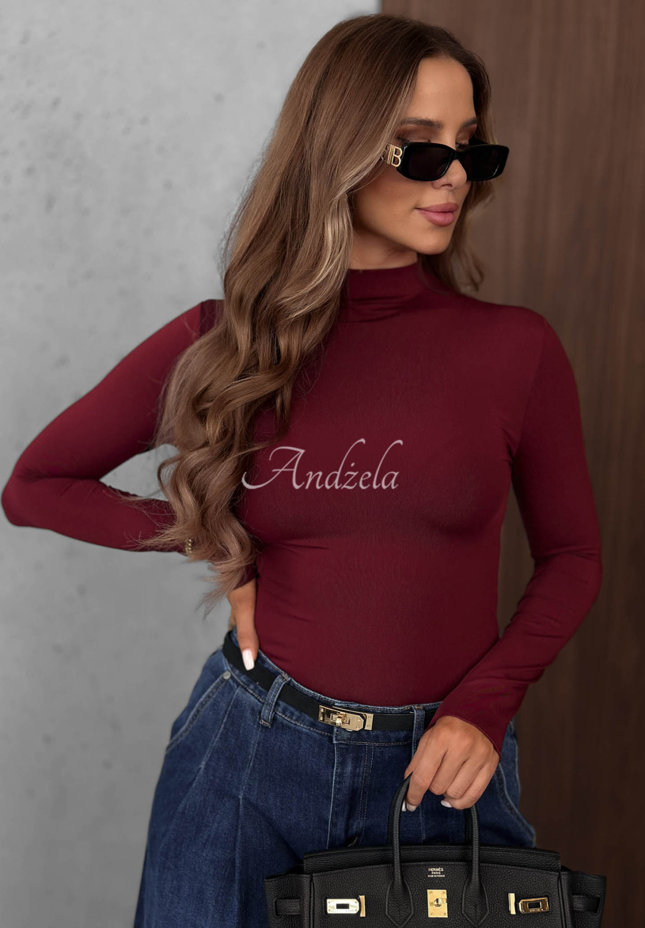 Bluză din vâscoză cu mânecă lungă și guler înalt Femme Desire