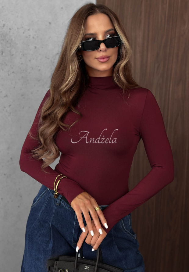 Bluză din v&acirc;scoză cu m&acirc;necă lungă și guler &icirc;nalt Femme Desire