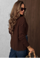 Prążkowany Pulover z jeansowymi kieszeniami Cozy Grace ciocolatiu