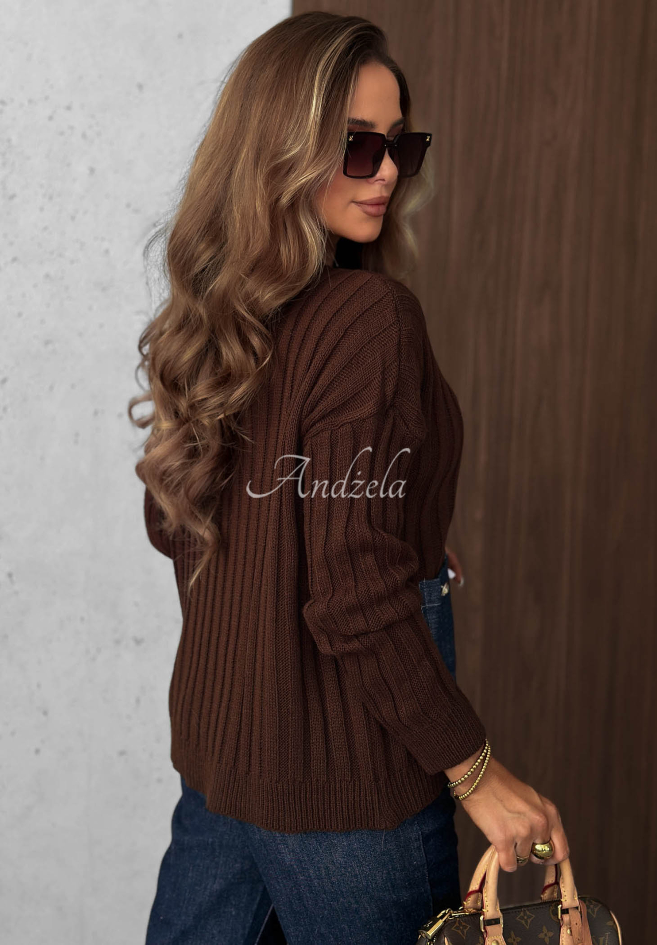 Pulover cu striații, buzunare din denim, cu lână și mohair Cozy Grace