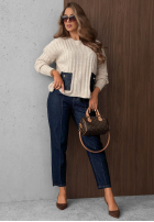 Prążkowany Pulover z jeansowymi kieszeniami Cozy Grace ciocolatiu