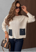 Prążkowany Pulover z jeansowymi kieszeniami Cozy Grace ciocolatiu