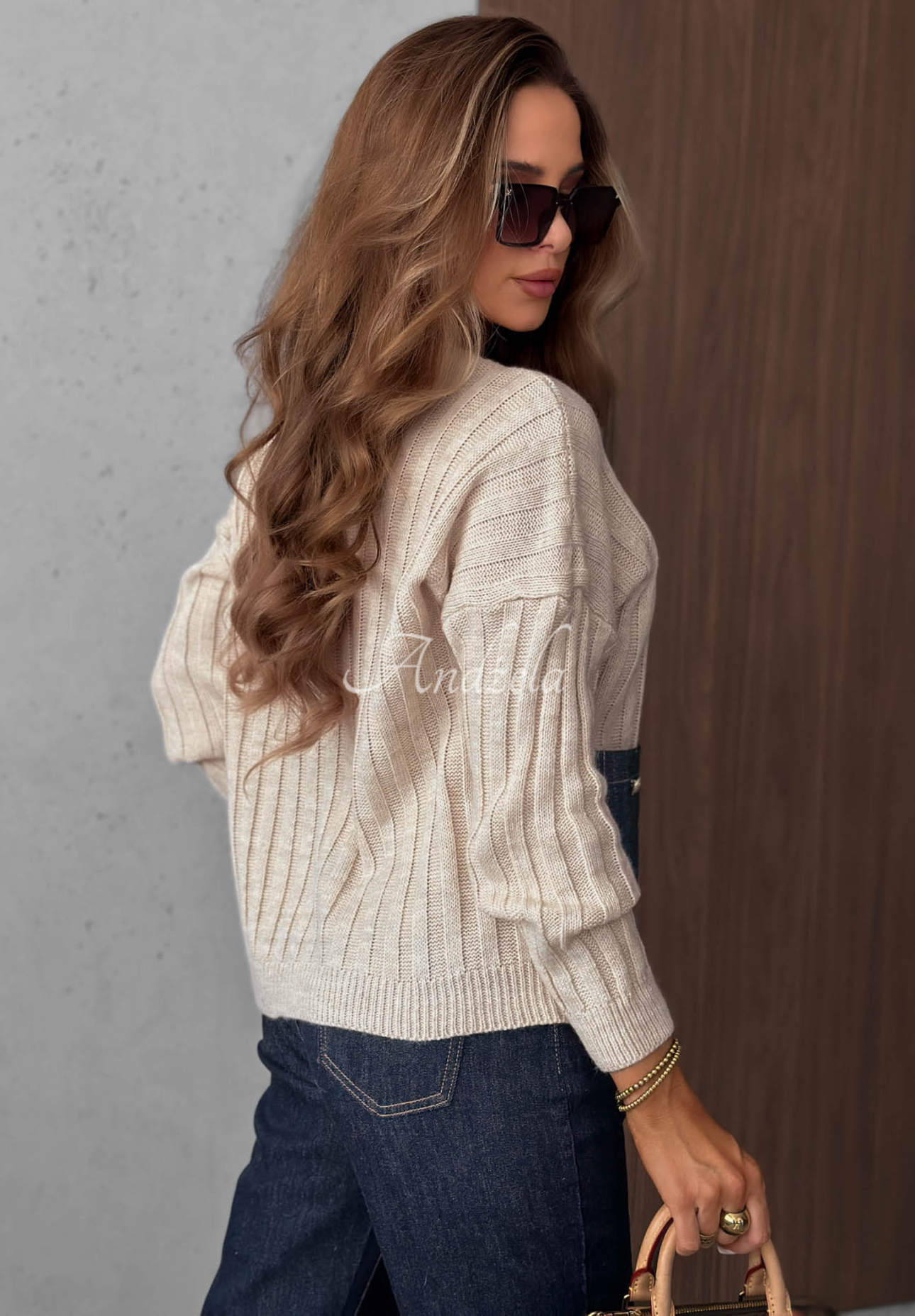 Pulover cu striații, buzunare din denim, cu lână și mohair Cozy Grace