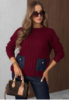 Prążkowany Pulover z jeansowymi kieszeniami Cozy Grace ciocolatiu