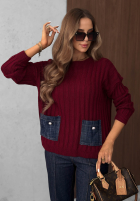 Prążkowany Pulover z jeansowymi kieszeniami Cozy Grace ciocolatiu