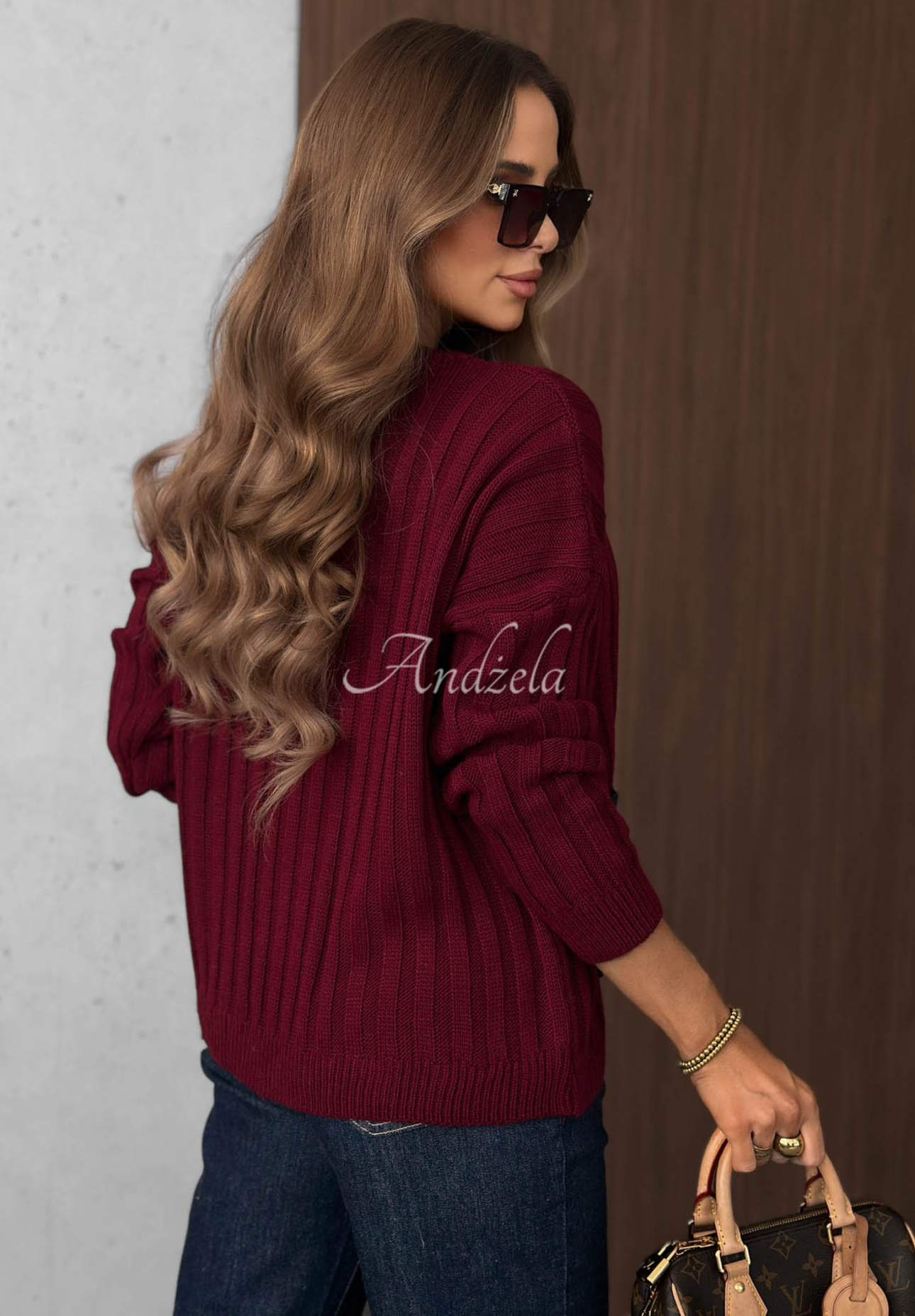 Pulover cu striații, buzunare din denim, cu lână și mohair Cozy Grace