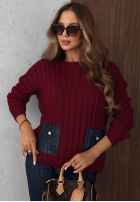 Prążkowany Pulover z jeansowymi kieszeniami Cozy Grace ciocolatiu
