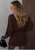 Dzianinowa Rochie oversize z paskiem Soft Dream ciocolatie