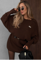 Dzianinowa Rochie oversize z paskiem Soft Dream ciocolatie