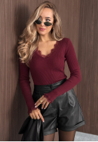 Bluză longsleeve z dekoltem i koronką Soft Beauty ciocolatie