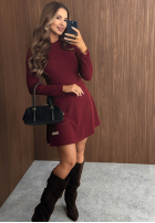 Rozkloszowana Rochie mini longsleeve Rare Moment ciocolatie