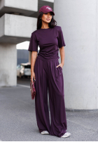Compleu Bluză i Pantaloni wide leg Maybe Tonight śliwkowy
