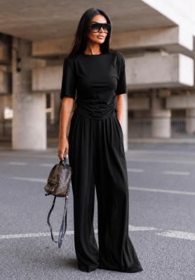 Pantaloni din viscoză wide leg cu pliuri Maybe Tonight