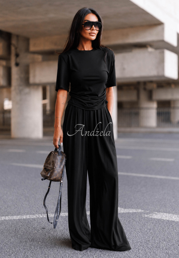 Pantaloni din viscoză wide leg cu pliuri Maybe Tonight