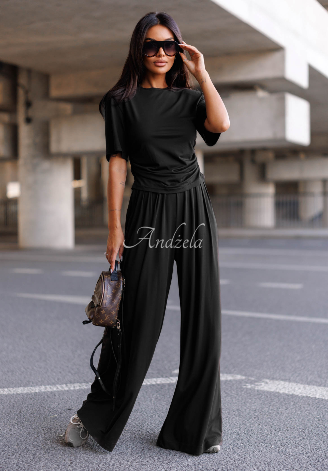 Pantaloni din viscoză wide leg cu pliuri Maybe Tonight