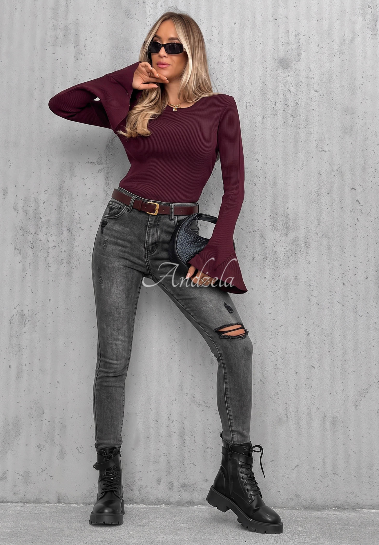Blugi skinny cu abraziuni Another Side