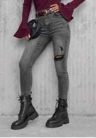Pantaloni din denim skinny z przetarciami Another Side gri închis