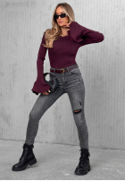 Pantaloni din denim skinny z przetarciami Another Side gri închis