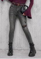 Pantaloni din denim skinny z przetarciami Another Side gri închis