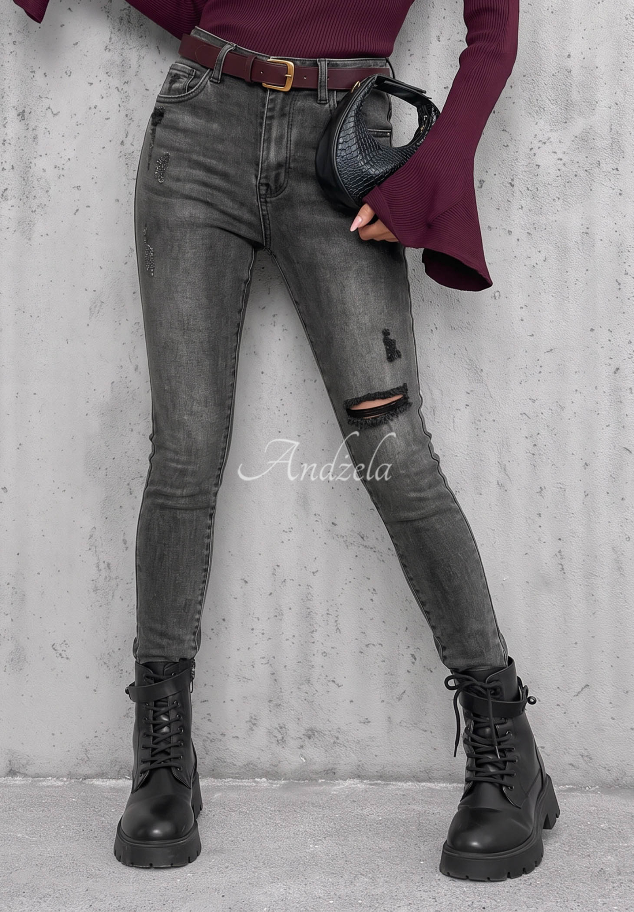 Blugi skinny cu abraziuni Another Side