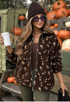 Scurtă Geacă kożuszek w kwiaty Comfy Bloom ciocolatie