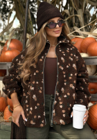 Scurtă Geacă kożuszek w kwiaty Comfy Bloom ciocolatie