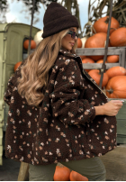 Scurtă Geacă kożuszek w kwiaty Comfy Bloom ciocolatie
